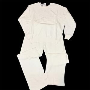 ÉTERNE Cream Crewneck Sweatshirt & Sweatpants Set | Size L | NWT Luxe Loungewear